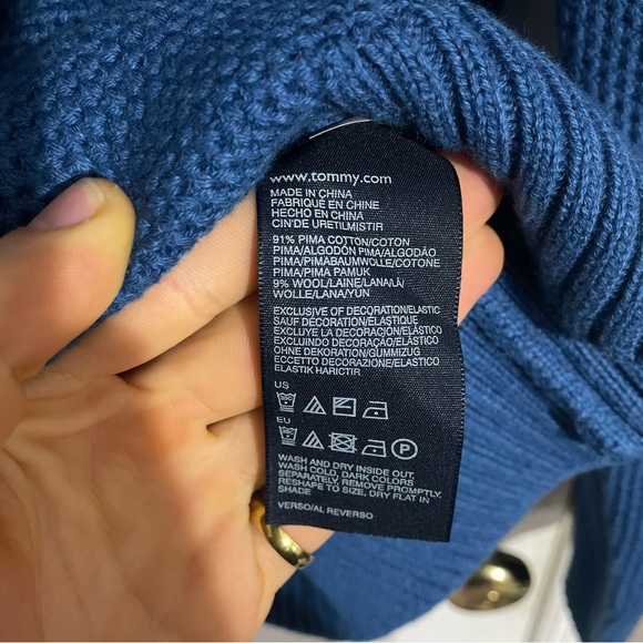 Tommy Hilfiger Cowl Neck Sweater XL Pima Cotton Merino Wool Blue Knit Pullover - Picture 3 of 7